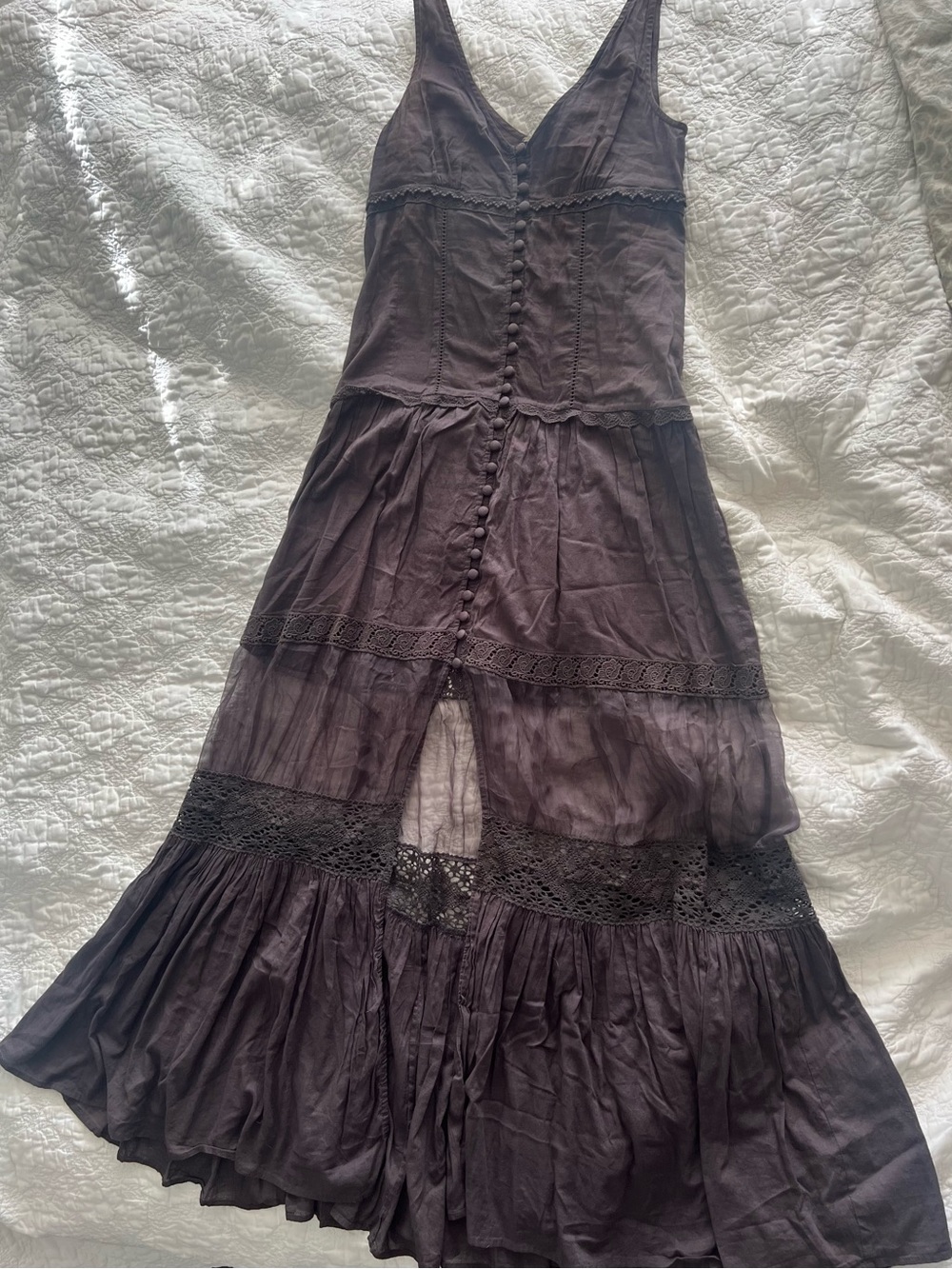 Free People Washed Black V-Neck Button-Front Maxi Dress with Middle Slit